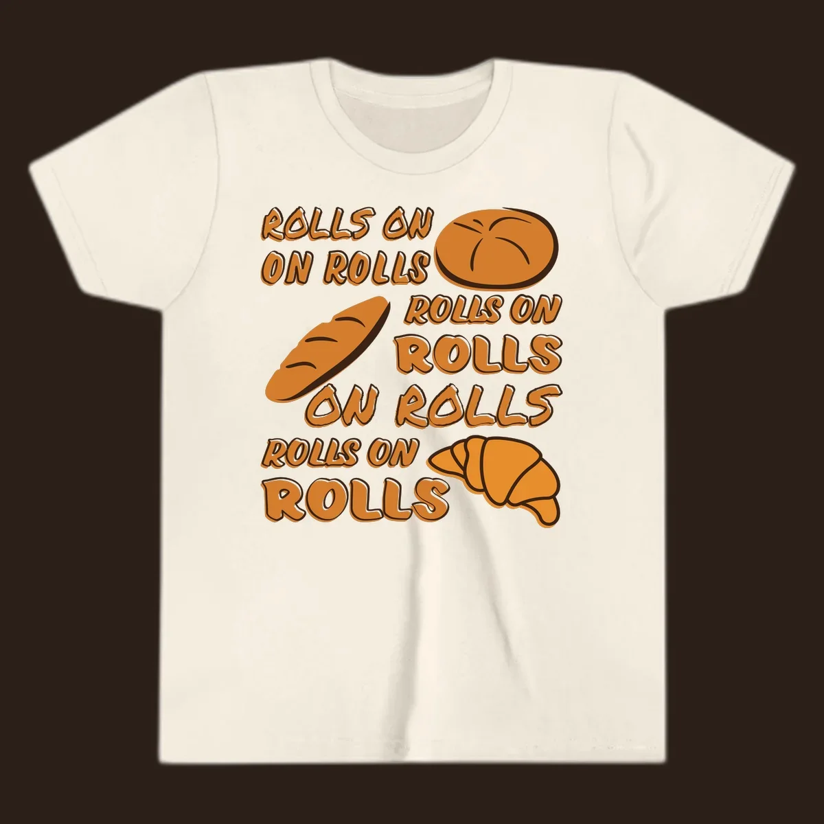 Rolls on rolls typography with bread illustrations. Funny baking pun.