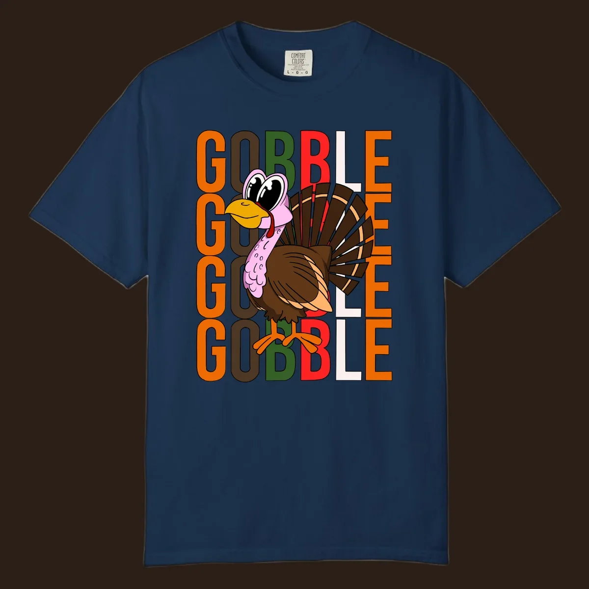 Gobble Thanksgiving turkey illustration with repeating text.
