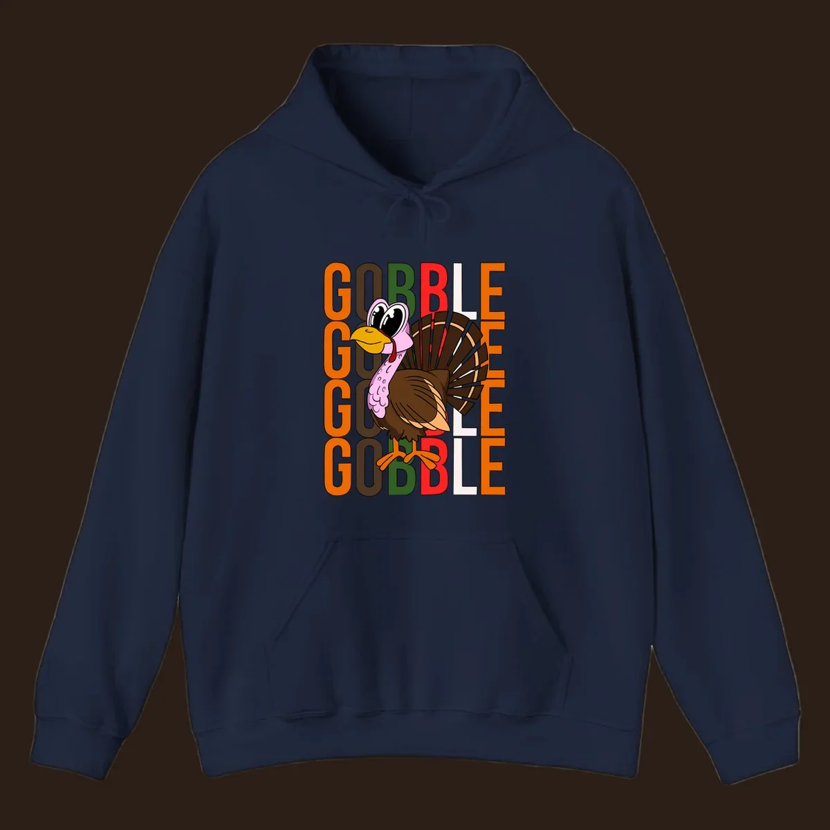 Gobble Thanksgiving turkey illustration with repeating text.