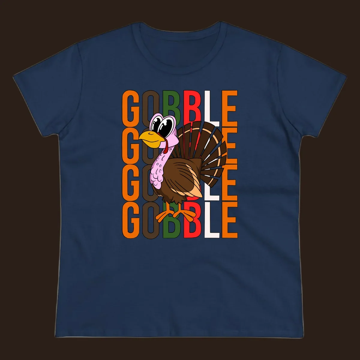 Gobble Thanksgiving turkey illustration with repeating text.
