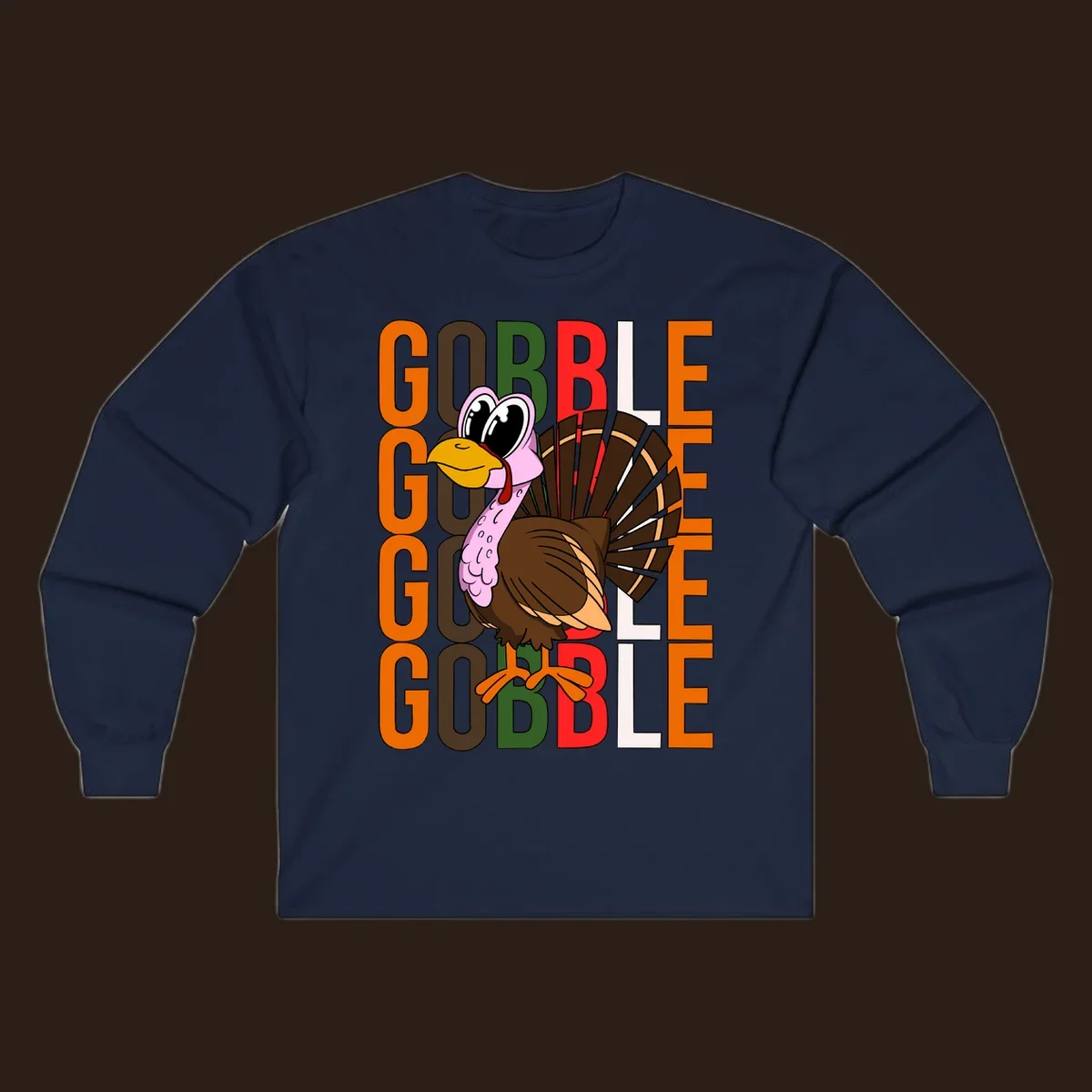 Gobble Thanksgiving turkey illustration with repeating text.