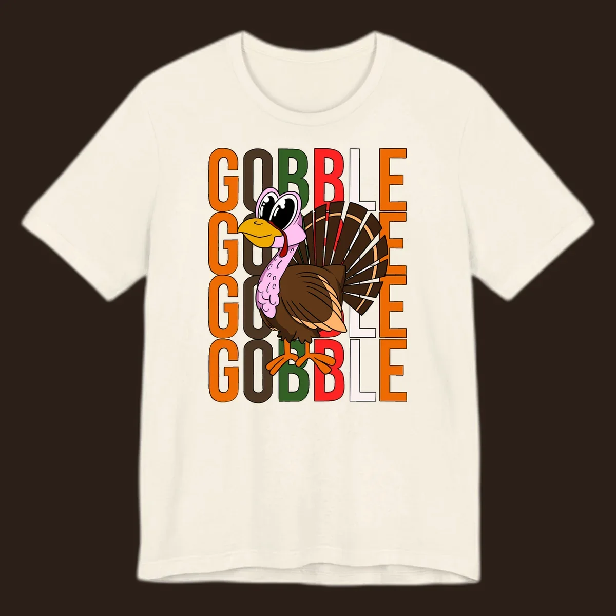 Gobble Thanksgiving turkey illustration with repeating text.