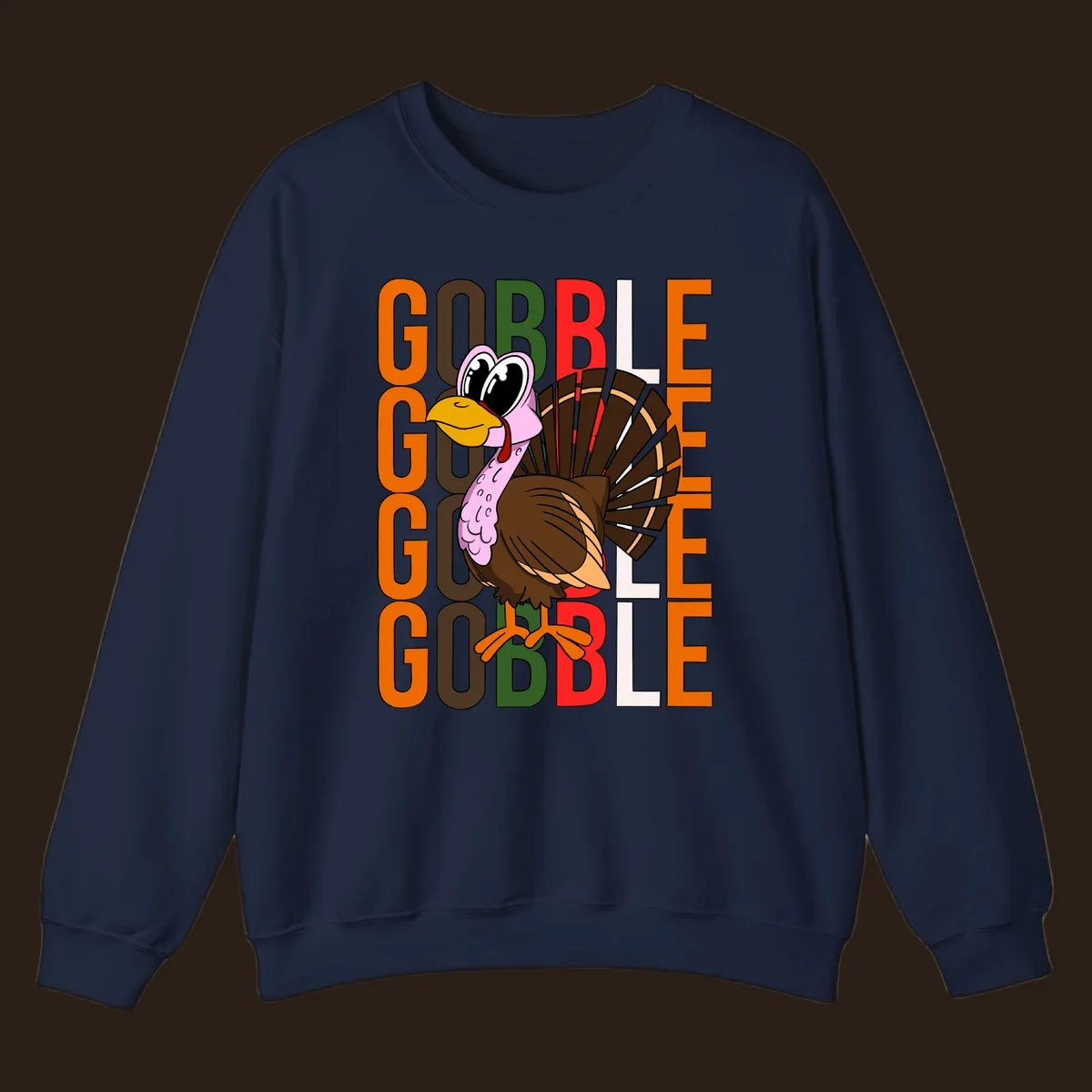 Gobble Thanksgiving turkey illustration with repeating text.