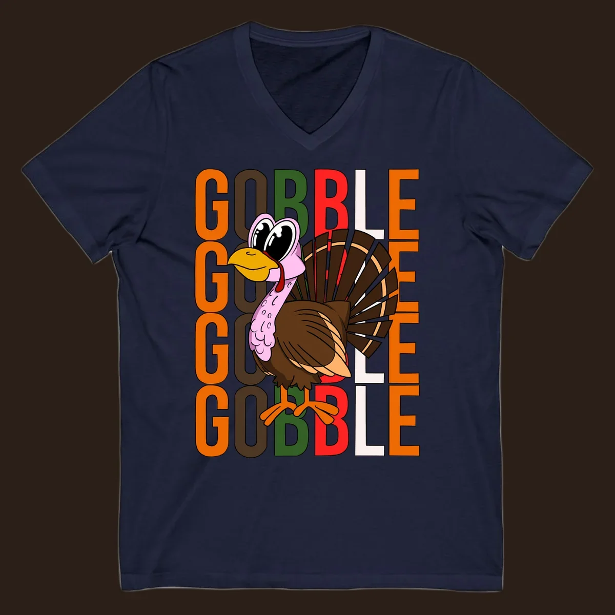 Gobble Thanksgiving turkey illustration with repeating text.