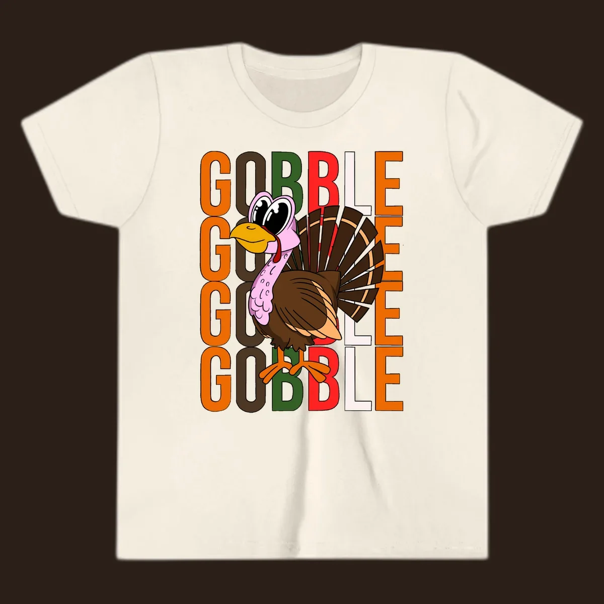 Gobble Thanksgiving turkey illustration with repeating text.