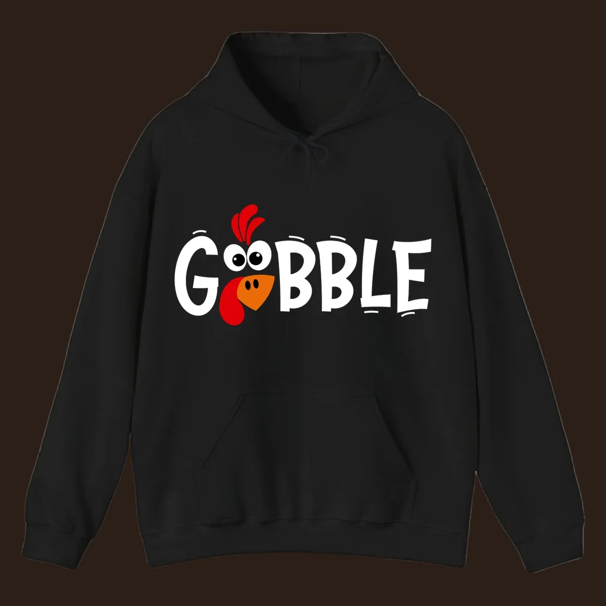 Gobble Gobble Turkey Face design with the word GOBBLE and a cartoon turkey face.