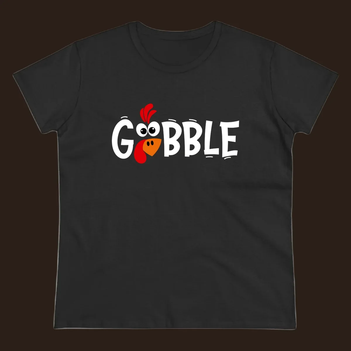 Gobble Gobble Turkey Face design with the word GOBBLE and a cartoon turkey face.
