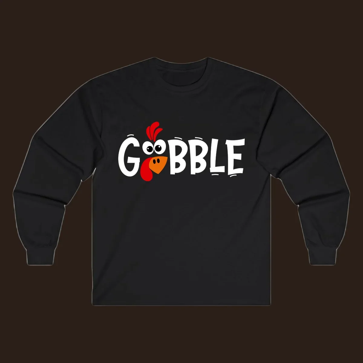 Gobble Gobble Turkey Face design with the word GOBBLE and a cartoon turkey face.