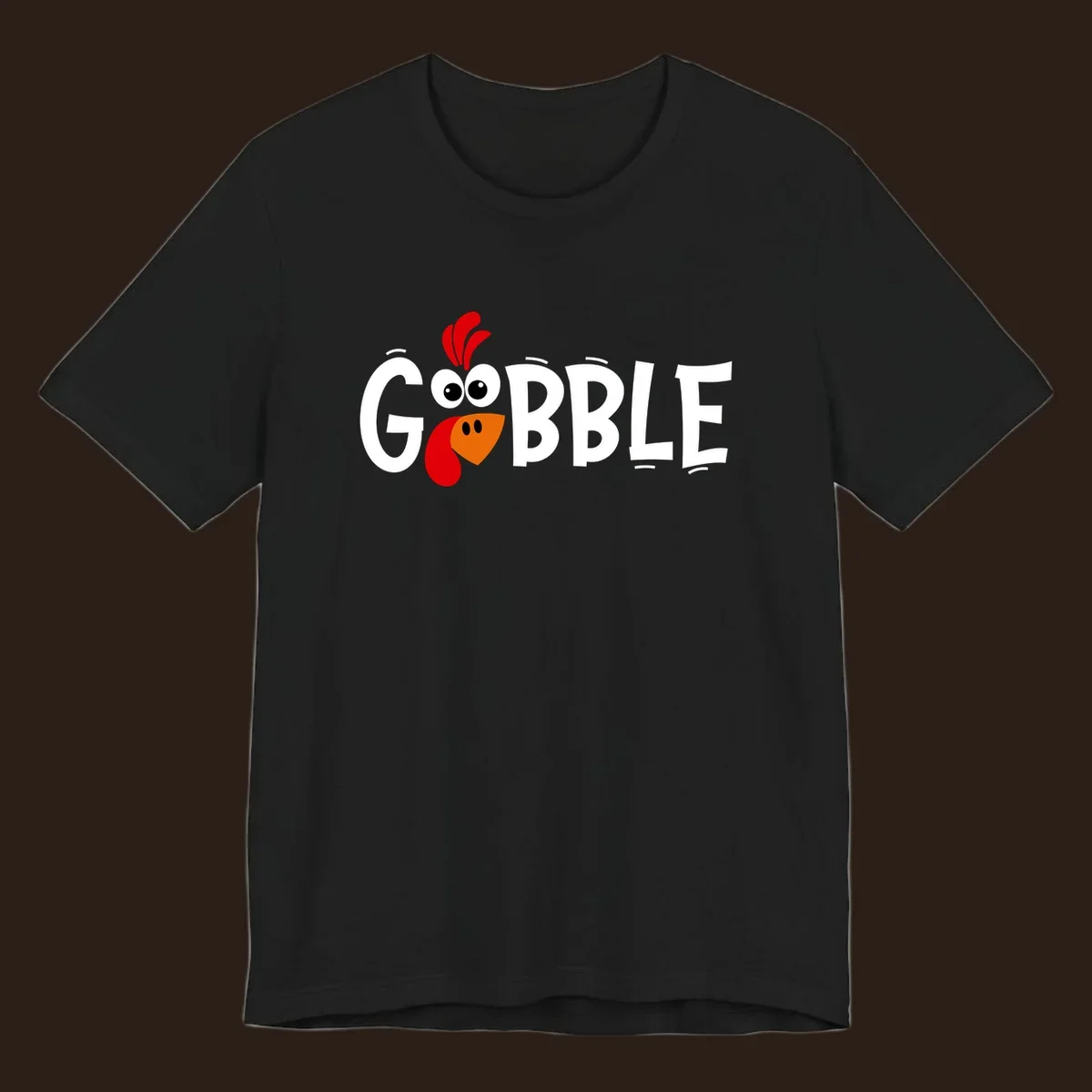 Gobble Gobble Turkey Face design with the word GOBBLE and a cartoon turkey face.