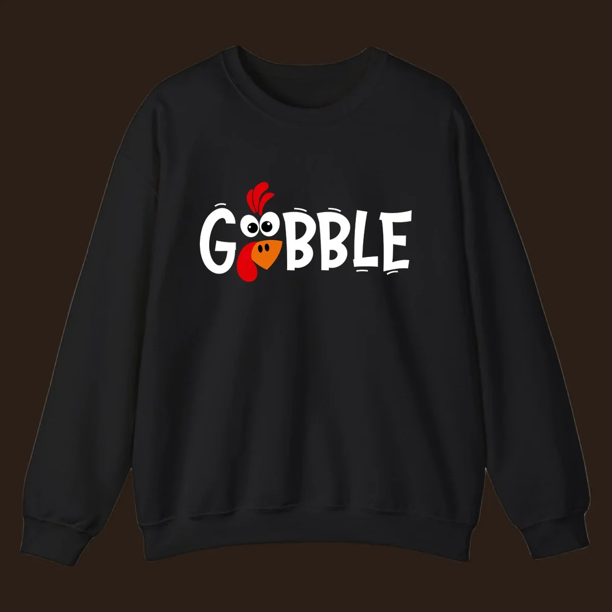 Gobble Gobble Turkey Face design with the word GOBBLE and a cartoon turkey face.
