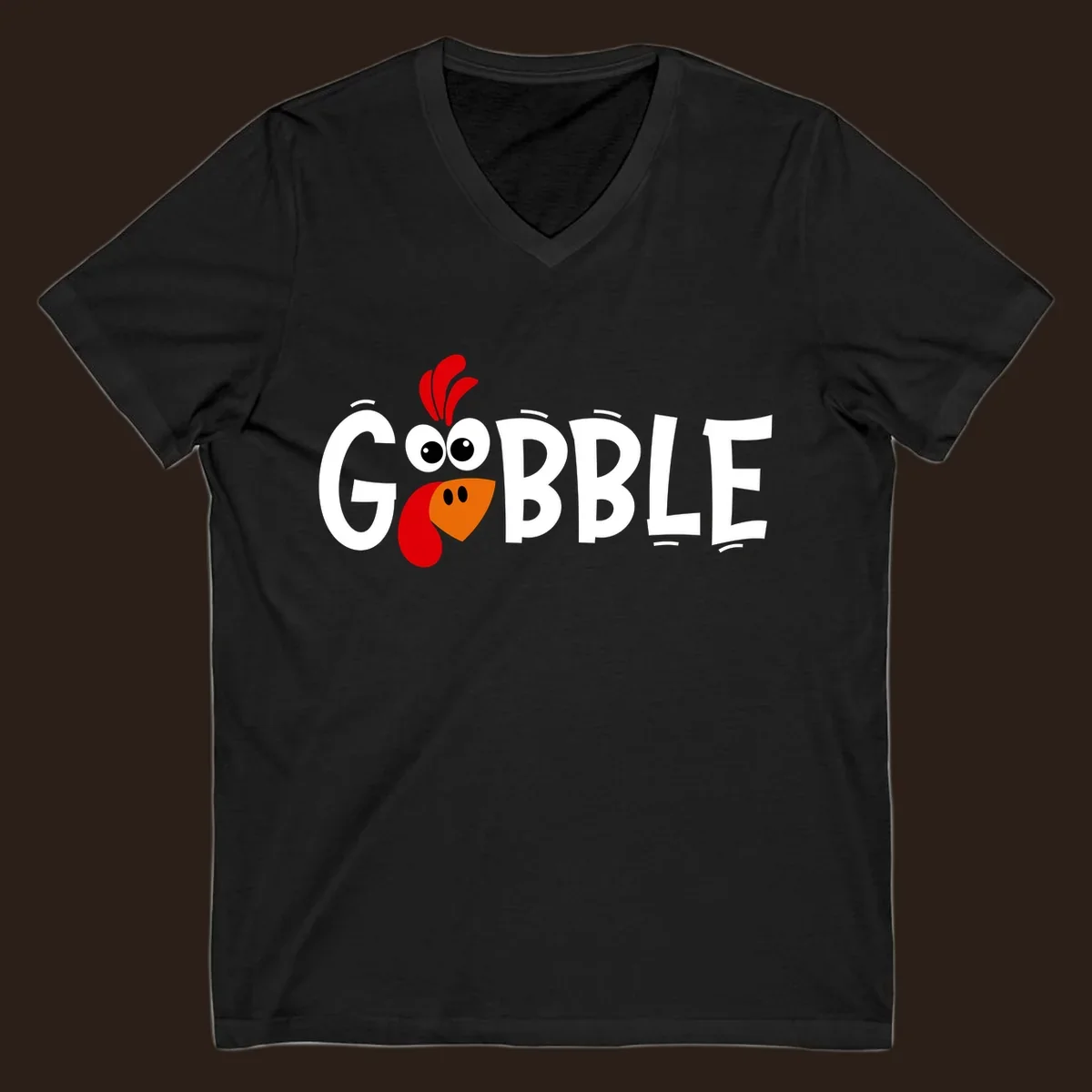 Gobble Gobble Turkey Face design with the word GOBBLE and a cartoon turkey face.