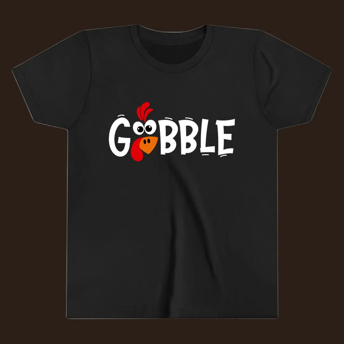 Gobble Gobble Turkey Face design with the word GOBBLE and a cartoon turkey face.