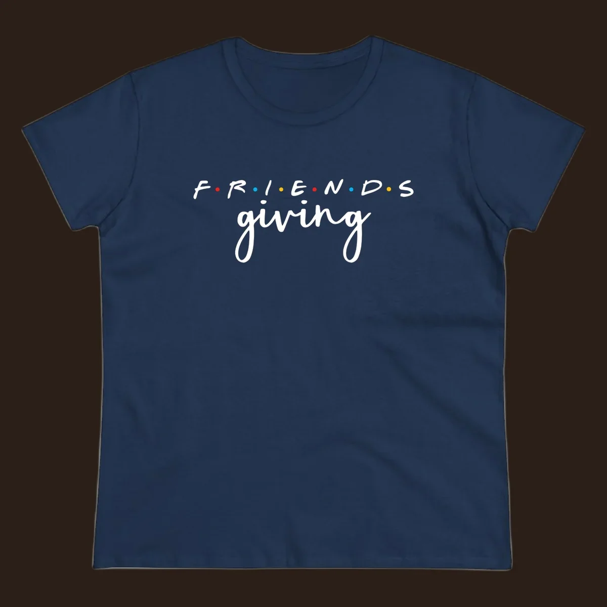 Friendsgiving typography design with the word FRIENDS in the iconic TV show font and giving in a script font.