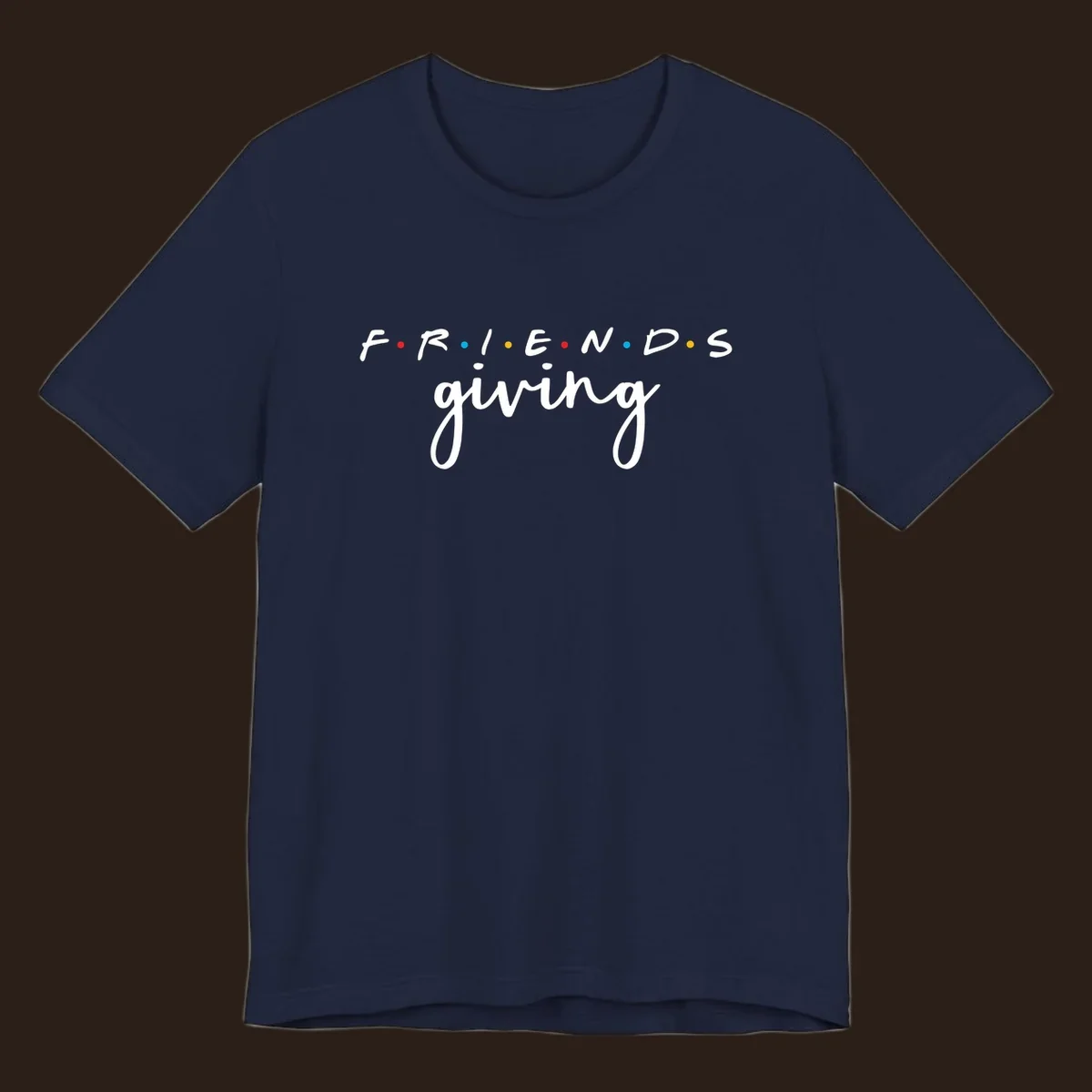 Friendsgiving typography design with the word FRIENDS in the iconic TV show font and giving in a script font.