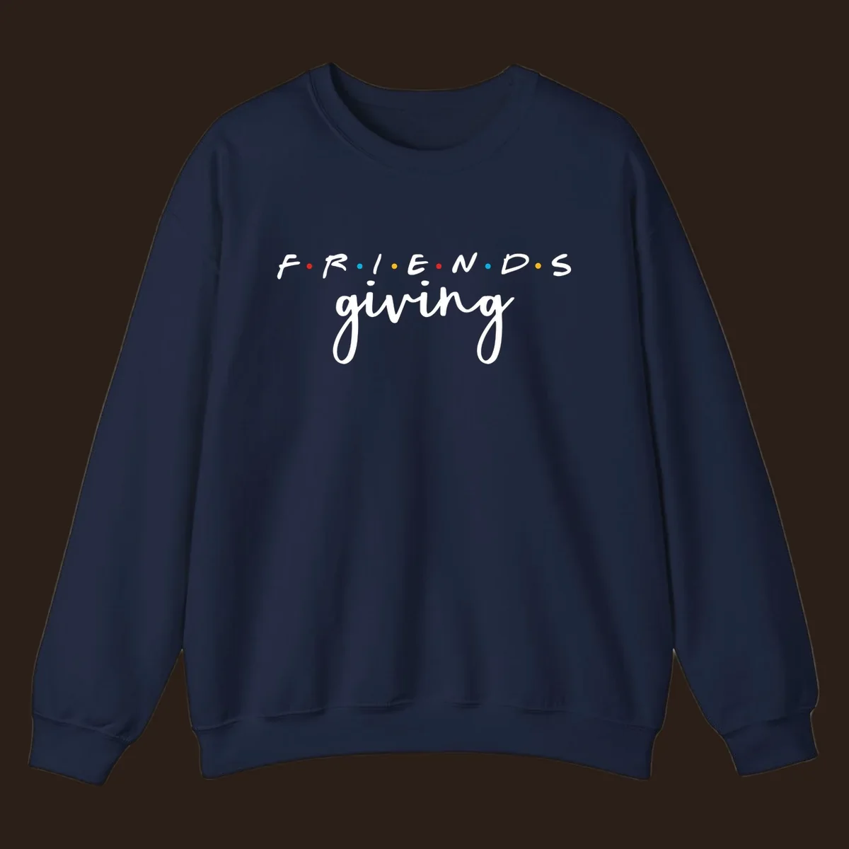 Friendsgiving typography design with the word FRIENDS in the iconic TV show font and giving in a script font.