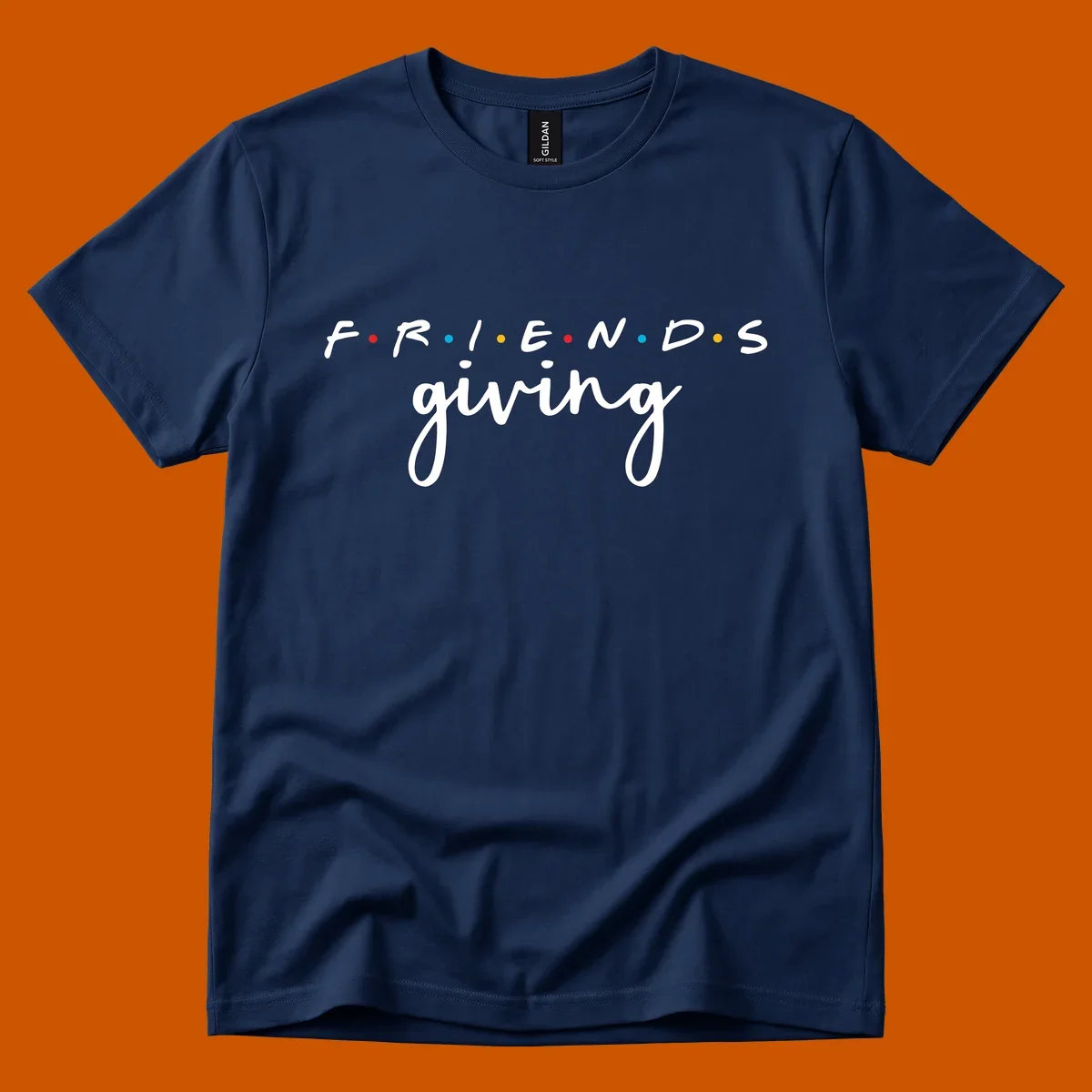Friendsgiving typography design with the word FRIENDS in the iconic TV show font and giving in a script font.