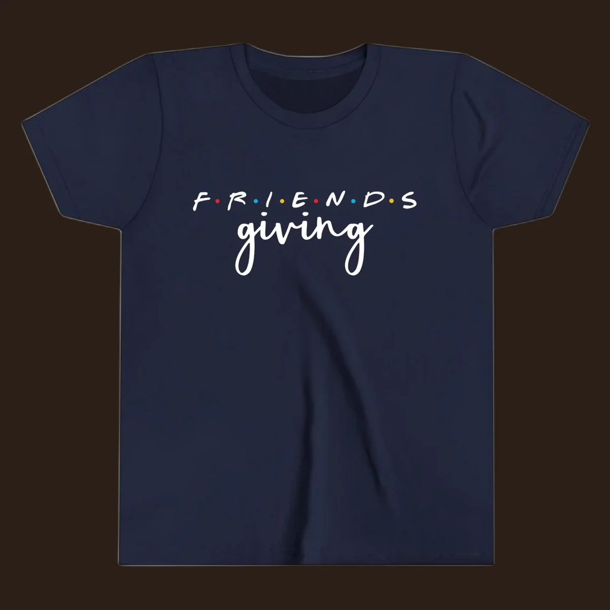 Friendsgiving typography design with the word FRIENDS in the iconic TV show font and giving in a script font.