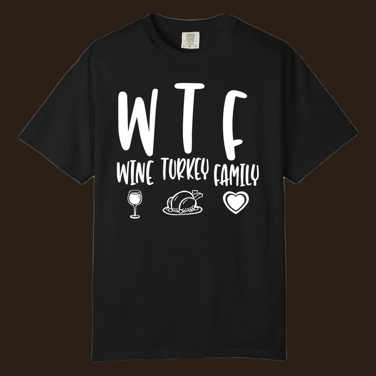 Wine Turkey Family saying with icons for Thanksgiving.