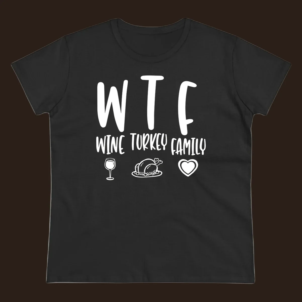Wine Turkey Family saying with icons for Thanksgiving.