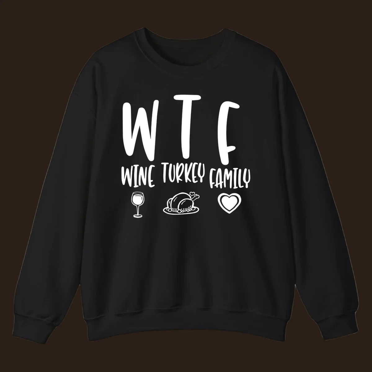 Wine Turkey Family saying with icons for Thanksgiving.