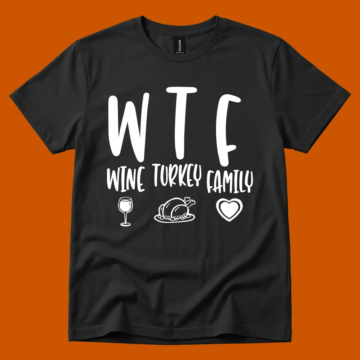 Wine Turkey Family saying with icons for Thanksgiving.