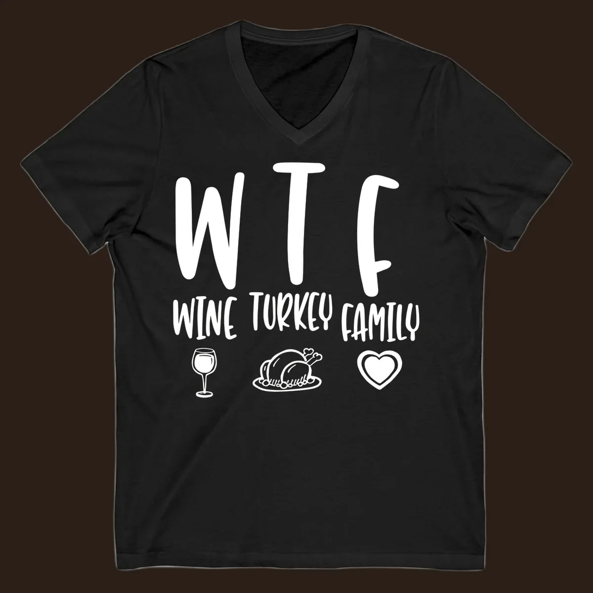 Wine Turkey Family saying with icons for Thanksgiving.