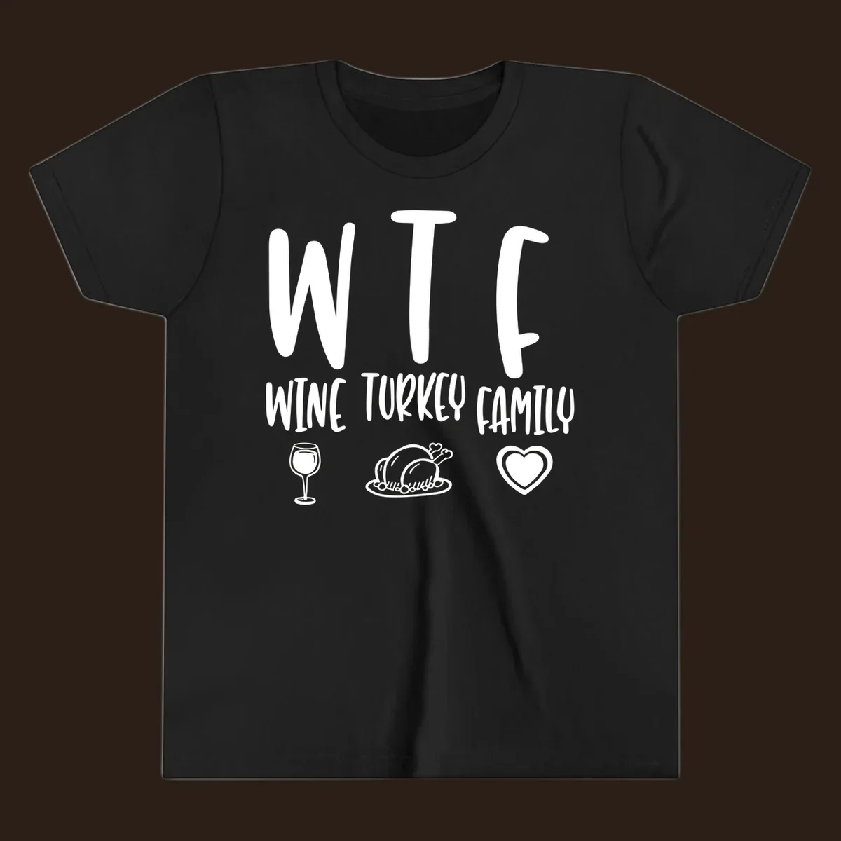 Wine Turkey Family saying with icons for Thanksgiving.