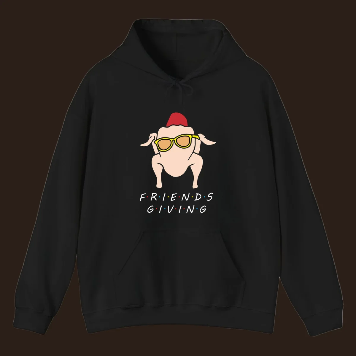 Friendsgiving turkey wearing sunglasses with text, friendsgiving-turkey-sunglasses