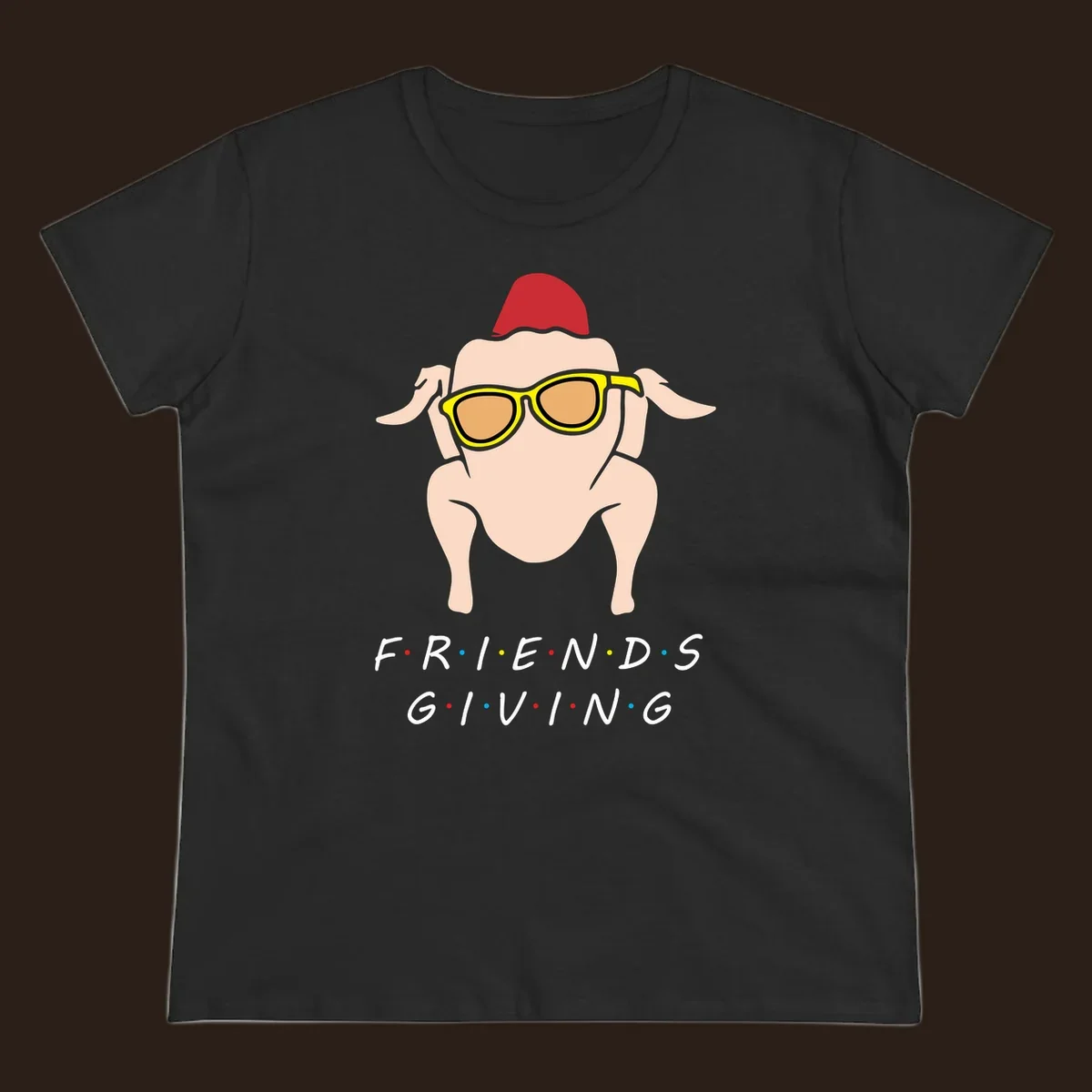 Friendsgiving turkey wearing sunglasses with text, friendsgiving-turkey-sunglasses