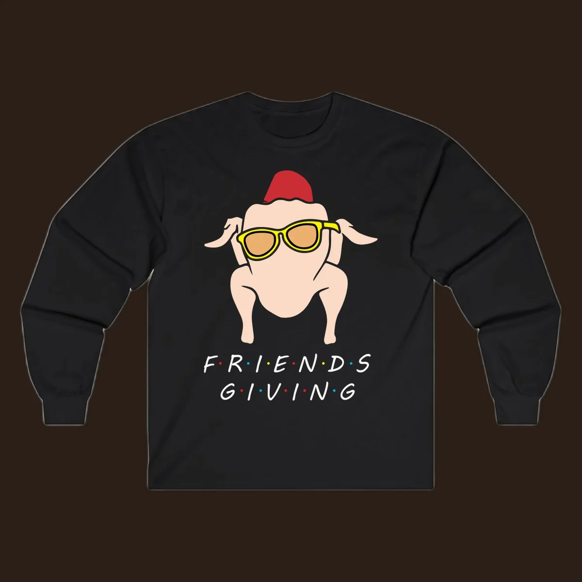 Friendsgiving turkey wearing sunglasses with text, friendsgiving-turkey-sunglasses
