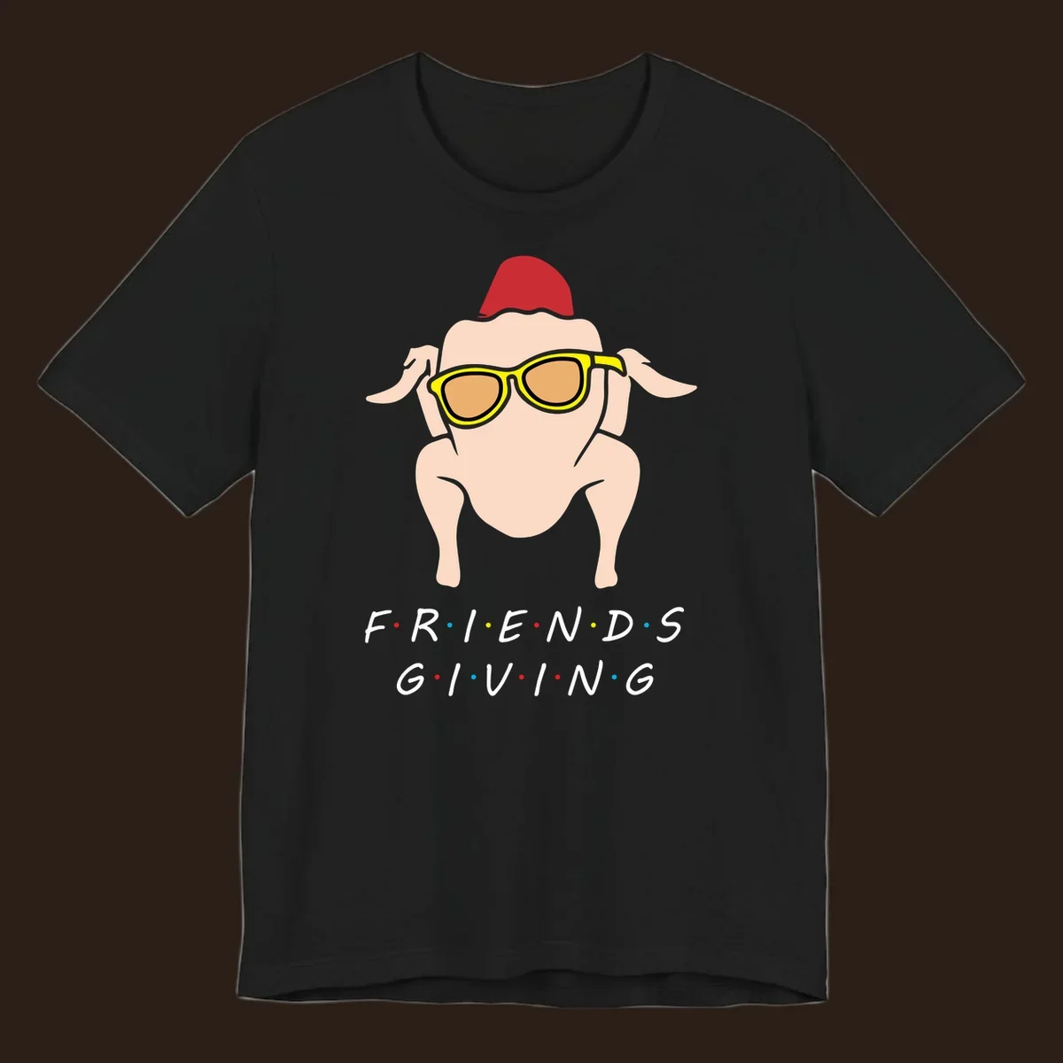 Friendsgiving turkey wearing sunglasses with text, friendsgiving-turkey-sunglasses