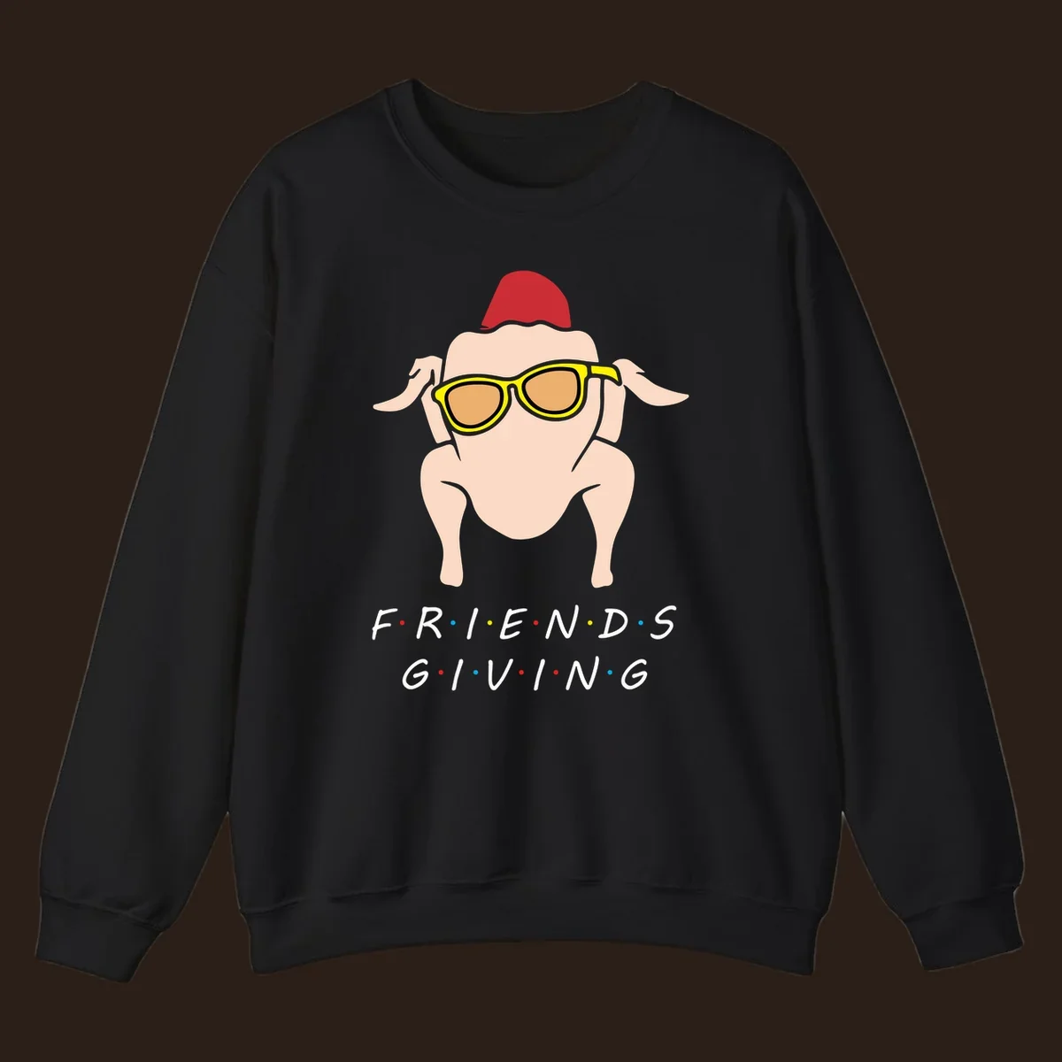 Friendsgiving turkey wearing sunglasses with text, friendsgiving-turkey-sunglasses