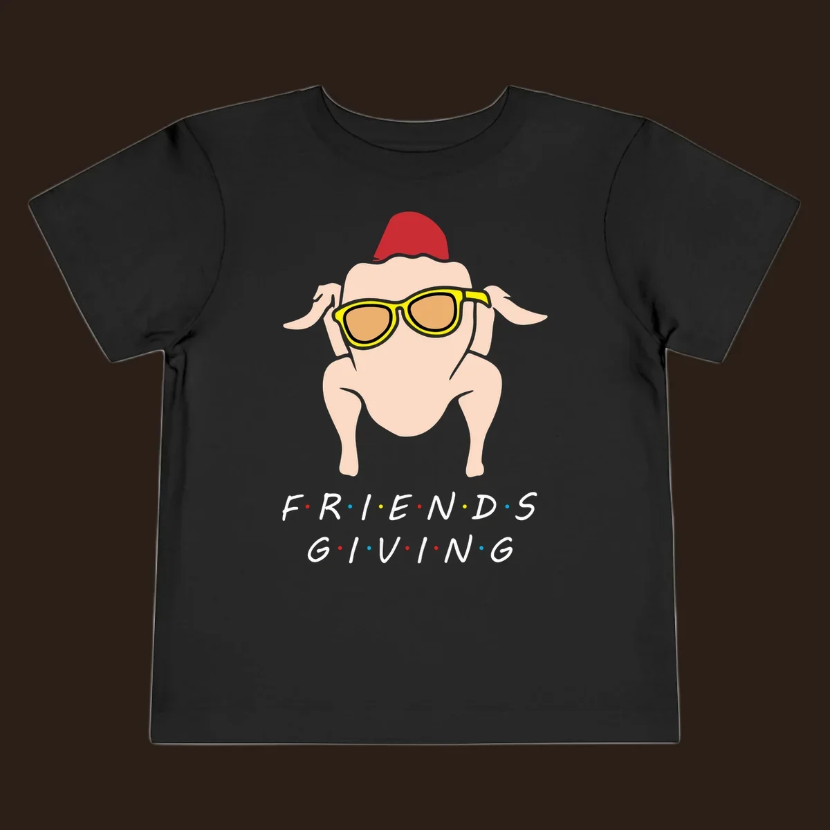 Friendsgiving turkey wearing sunglasses with text, friendsgiving-turkey-sunglasses