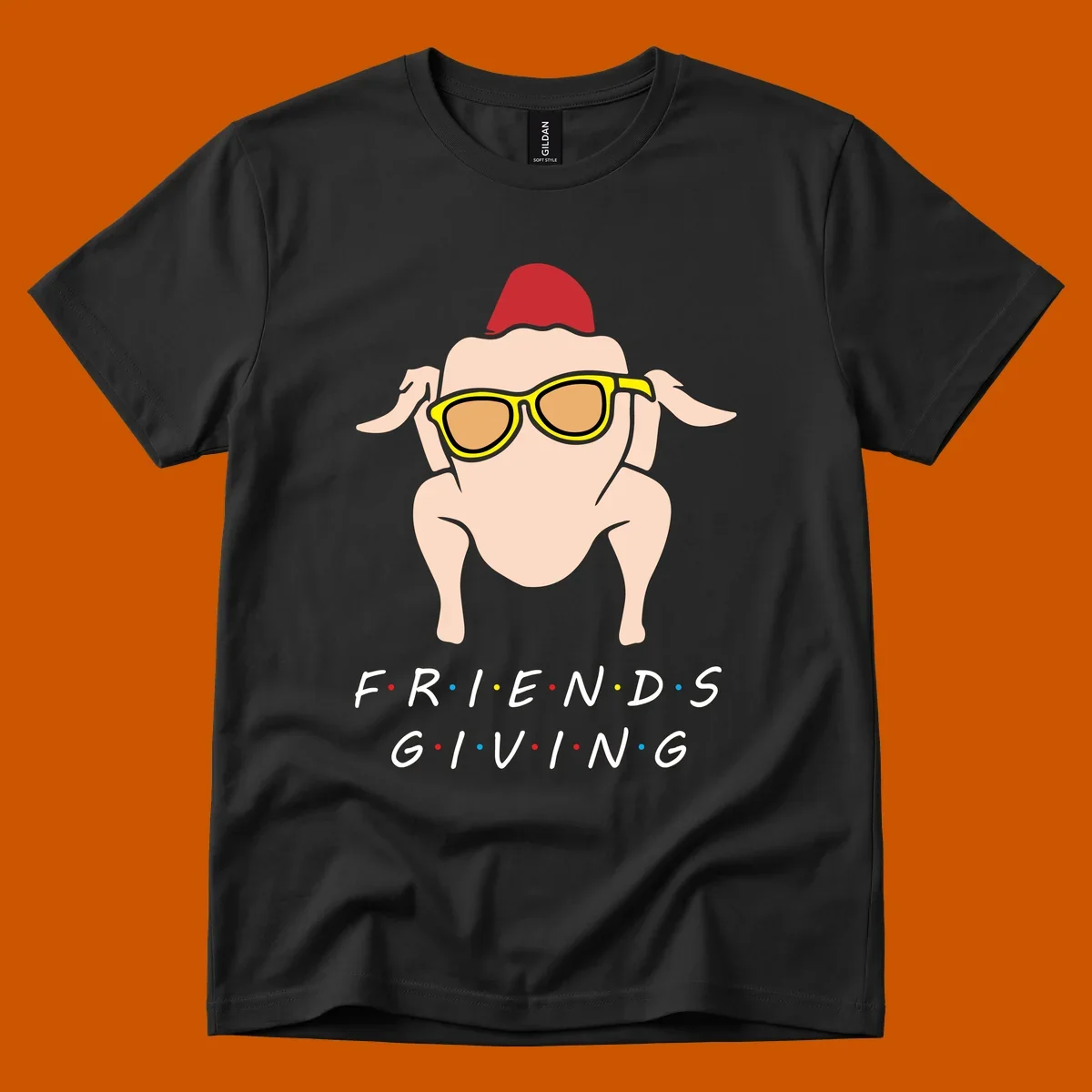 Friendsgiving turkey wearing sunglasses with text, friendsgiving-turkey-sunglasses