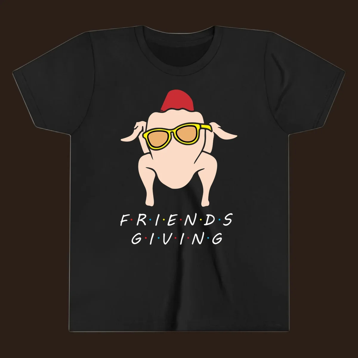 Friendsgiving turkey wearing sunglasses with text, friendsgiving-turkey-sunglasses
