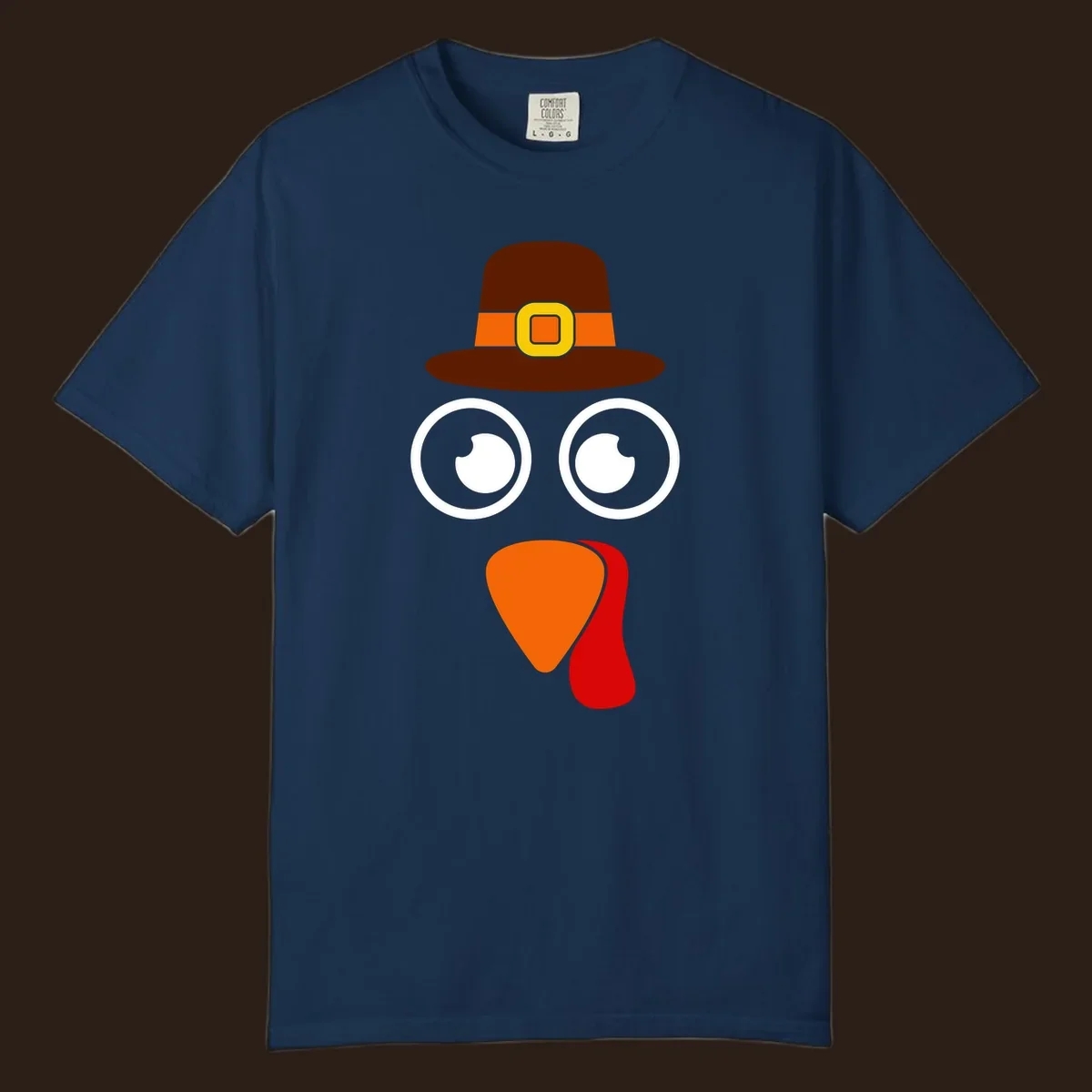 Cute Thanksgiving turkey face with pilgrim hat.