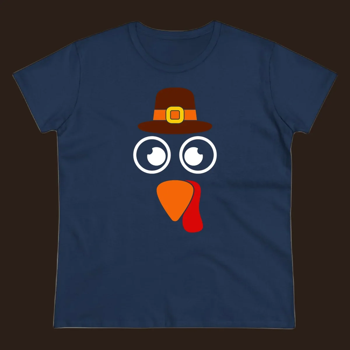 Cute Thanksgiving turkey face with pilgrim hat.