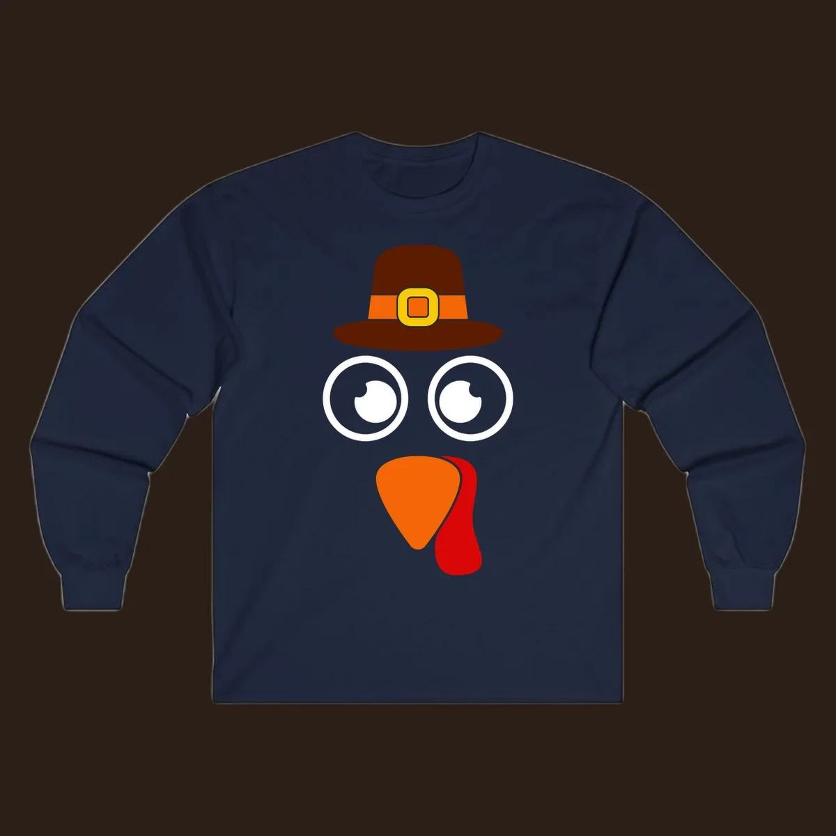 Cute Thanksgiving turkey face with pilgrim hat.
