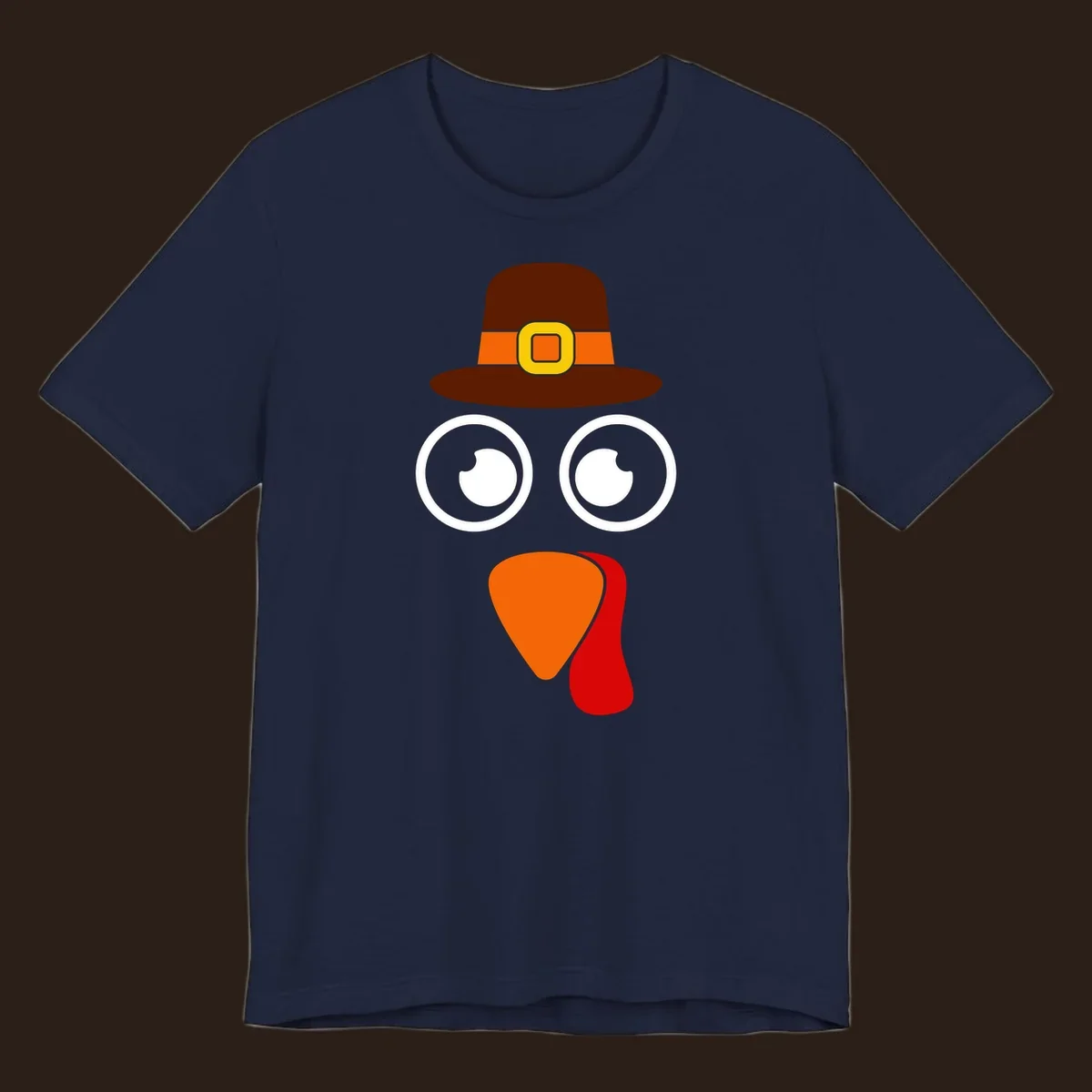 Cute Thanksgiving turkey face with pilgrim hat.