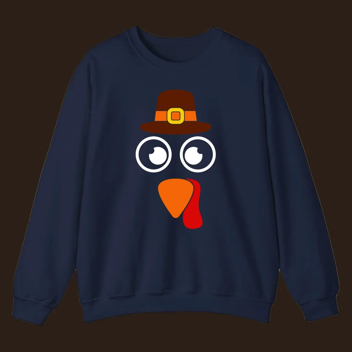 Cute Thanksgiving turkey face with pilgrim hat.