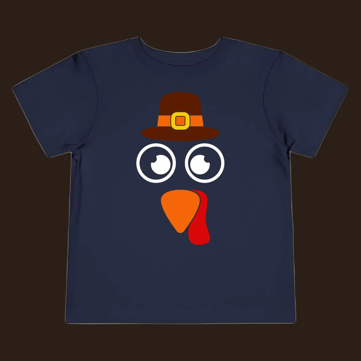 Cute Thanksgiving turkey face with pilgrim hat.