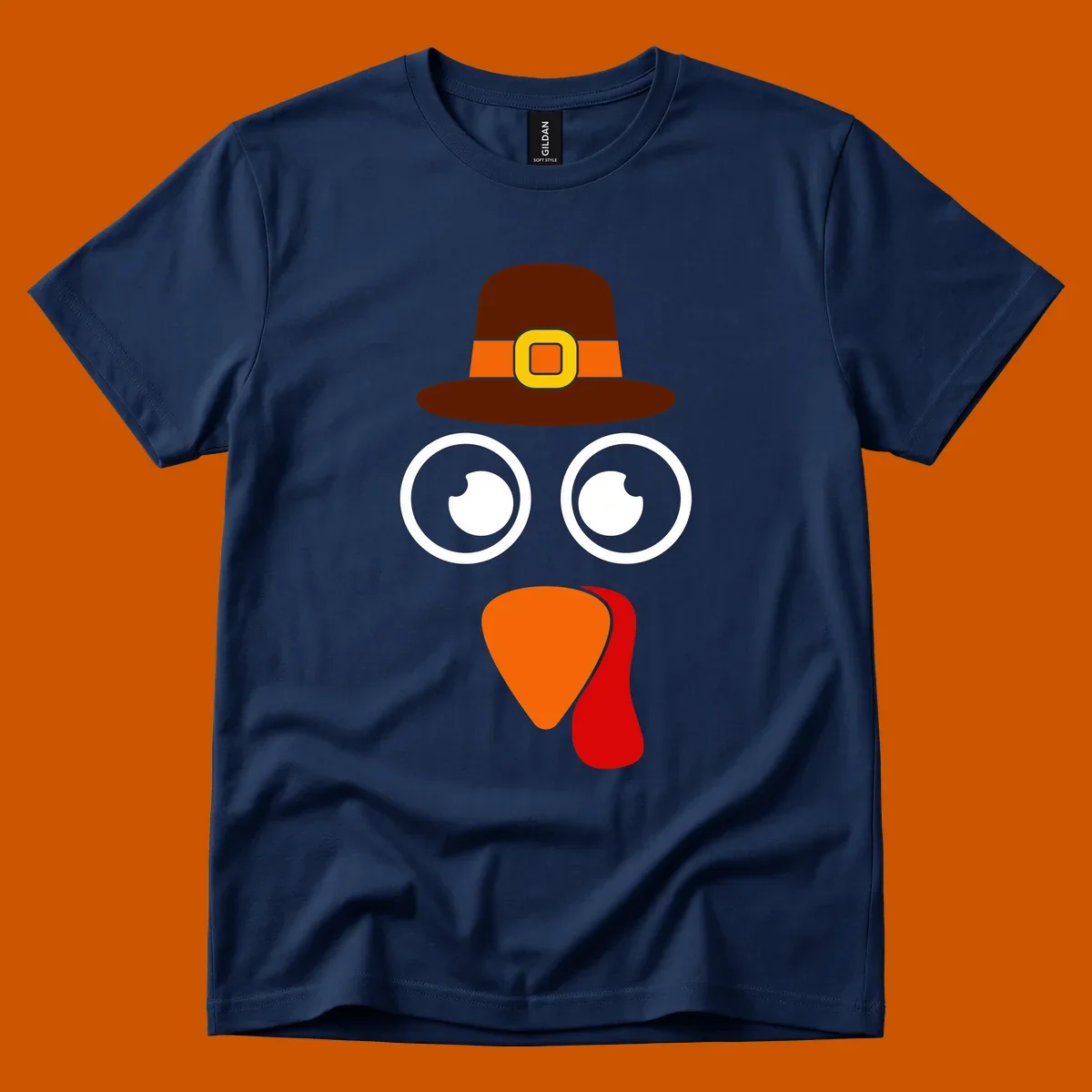 Cute Thanksgiving turkey face with pilgrim hat.