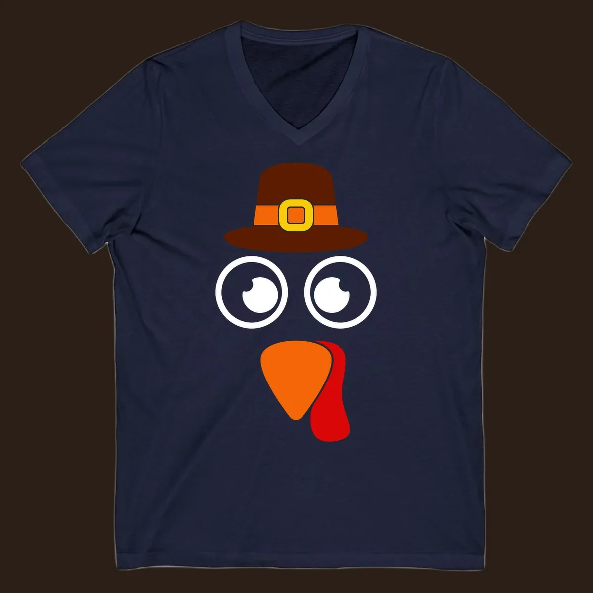Cute Thanksgiving turkey face with pilgrim hat.