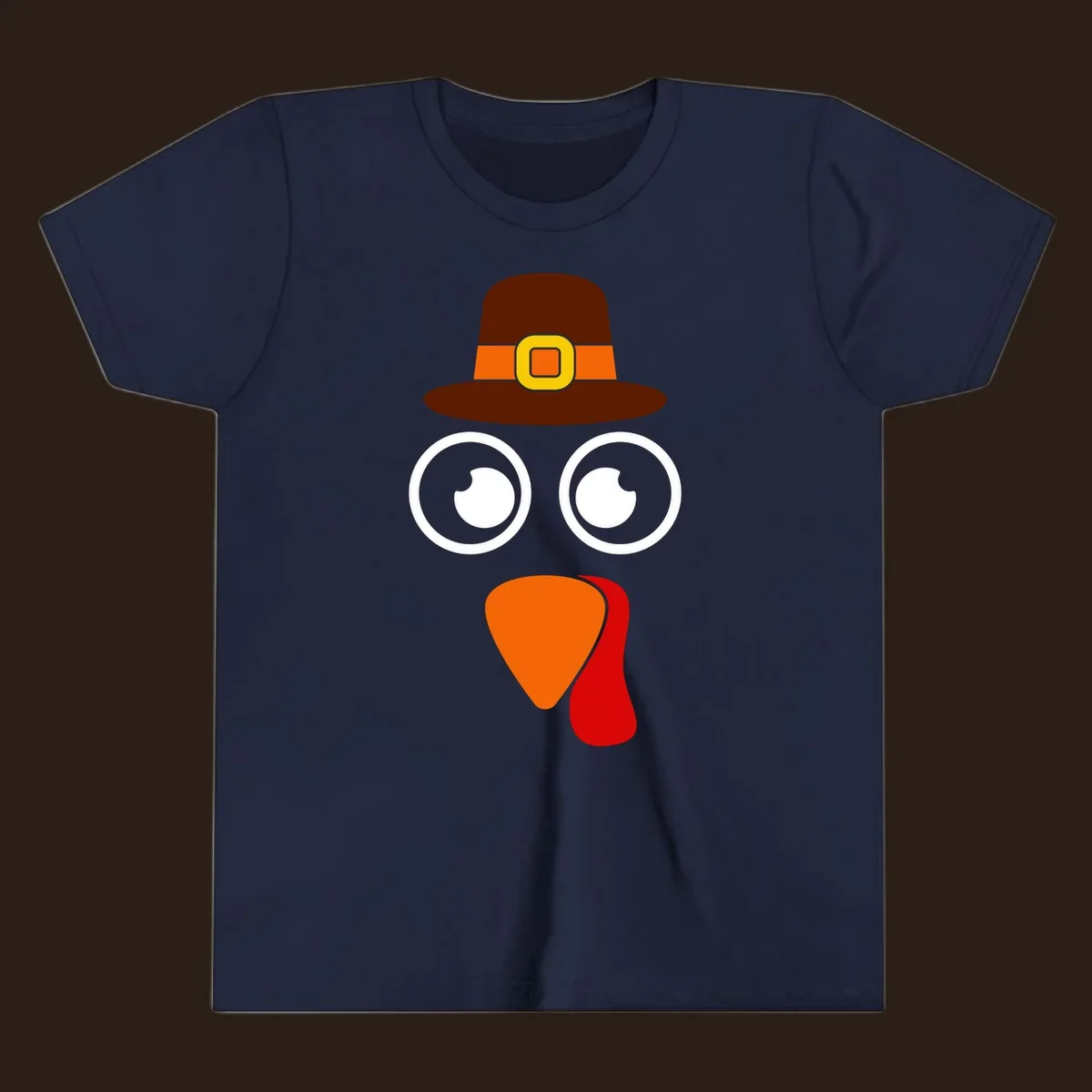 Cute Thanksgiving turkey face with pilgrim hat.