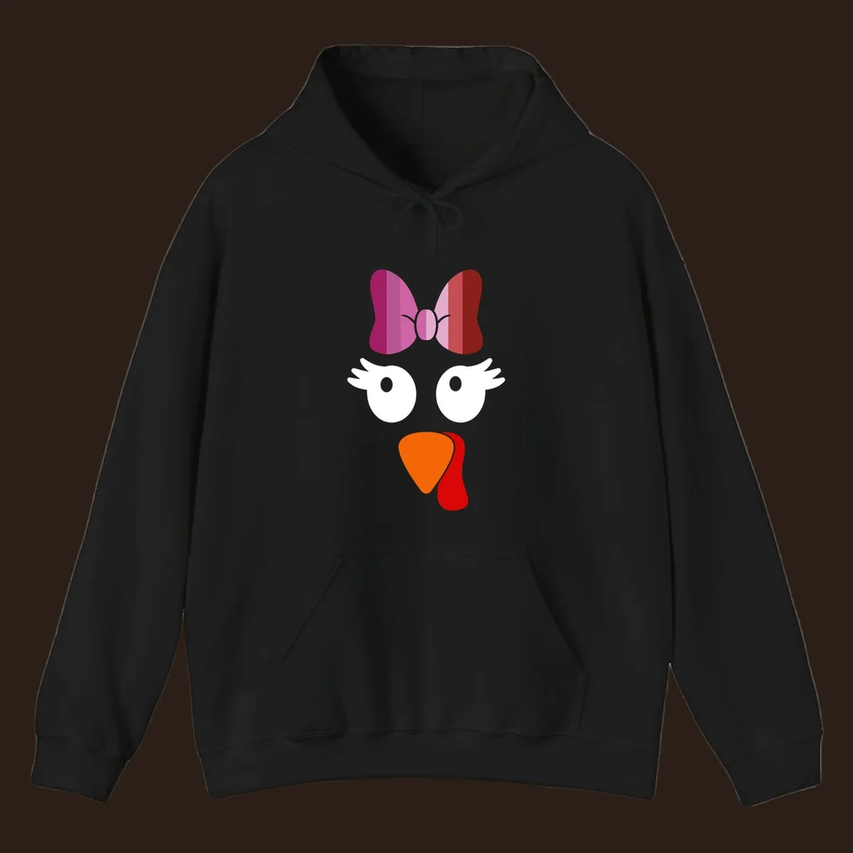 Cute lesbian turkey face with pink and purple bow. Thanksgiving graphic.