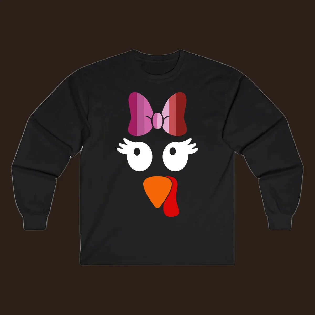 Cute lesbian turkey face with pink and purple bow. Thanksgiving graphic.