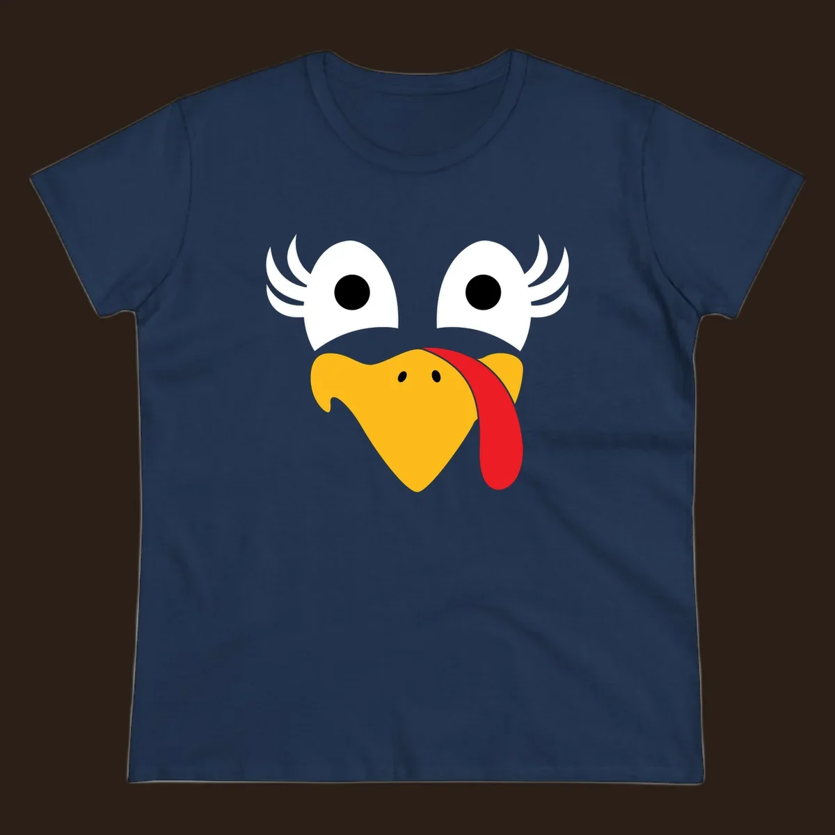 Funny turkey face illustration with googly eyes and a red wattle, for Thanksgiving.