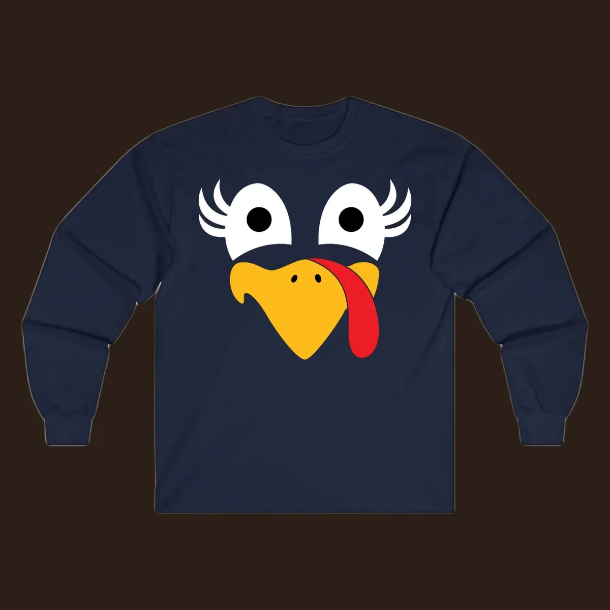 Funny turkey face illustration with googly eyes and a red wattle, for Thanksgiving.