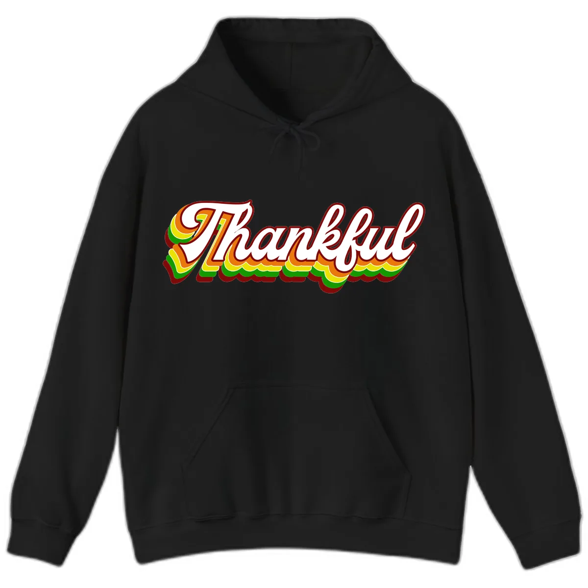 Retro Thankful Script Hoodie in Black