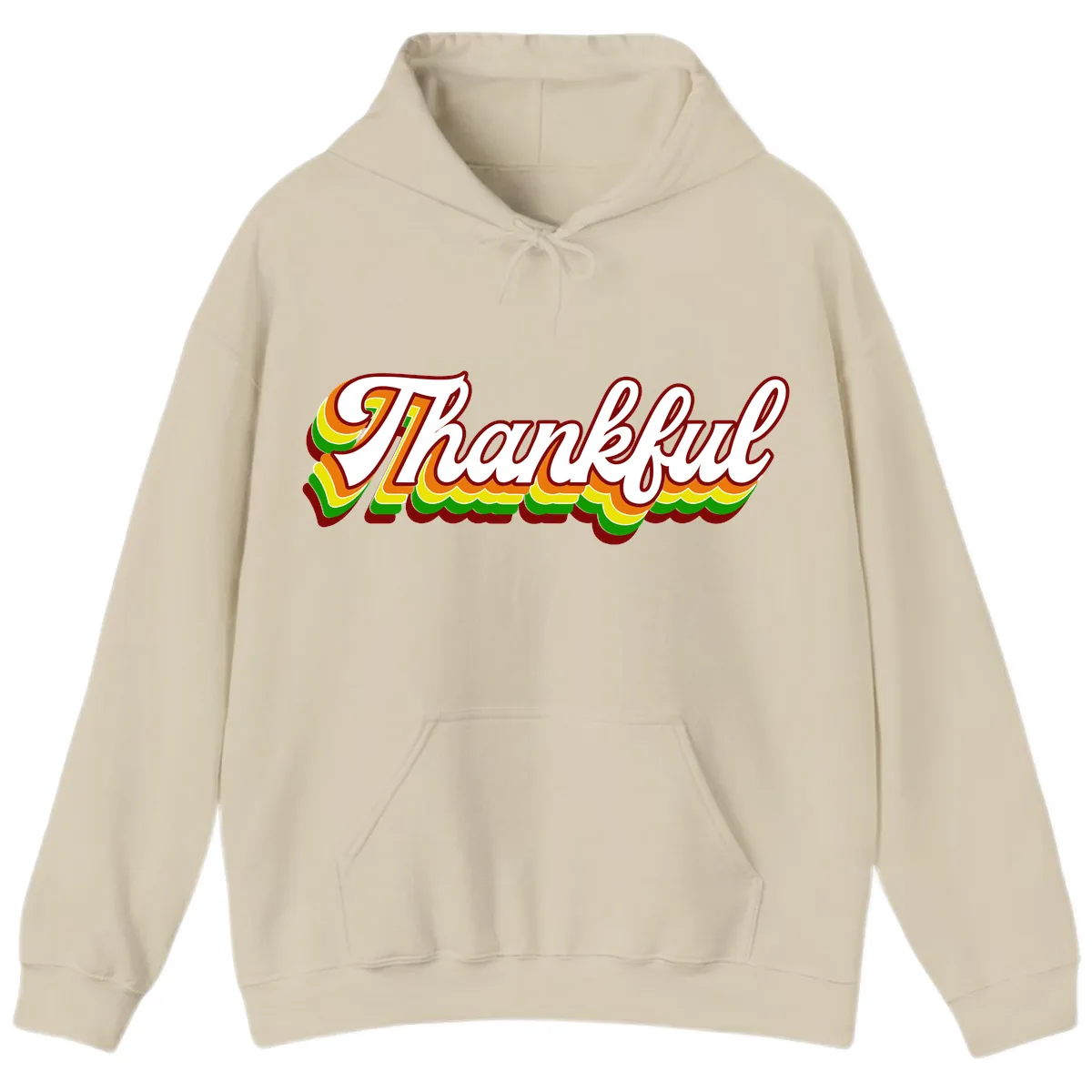 Retro Thankful Script Hoodie in Sand